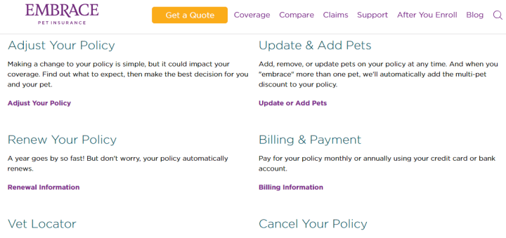 Support page With Embrace Pet Insurance